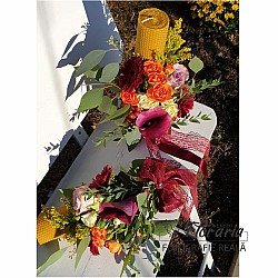 Set lumânări de nuntă burgundy cu flori naturale 
